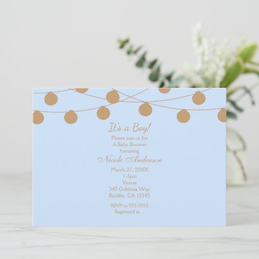 Blue & Gold Moderne String Lights - Einladung (Stehend Vorderseite)