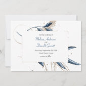 Blue Gold Modernes Floral Elegant Save the Date (Rückseite)
