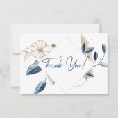 Blue Gold Modernes Floral Elegante Dankeskarte (Vorderseite)