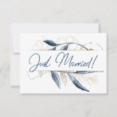 Blue Gold Modernes Floral Elegante Nur verheiratet (Vorderseite)