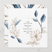 Blue Gold Modernes Floral Elegante Save The Date (Vorne/Hinten)