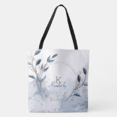 Blue Gold Modernes Floral Initial Name Monogram Tasche (Vorderseite)