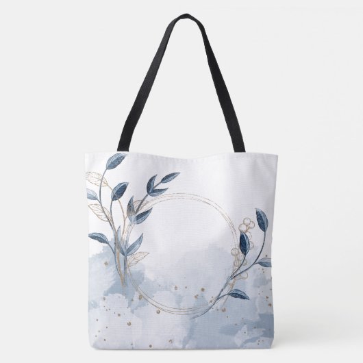 Blue Gold Modernes Floral Initial Name Monogram Tasche (Rückseite)