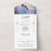 Blue Gold Modernes Foto All In One Einladung (Innen Boden)