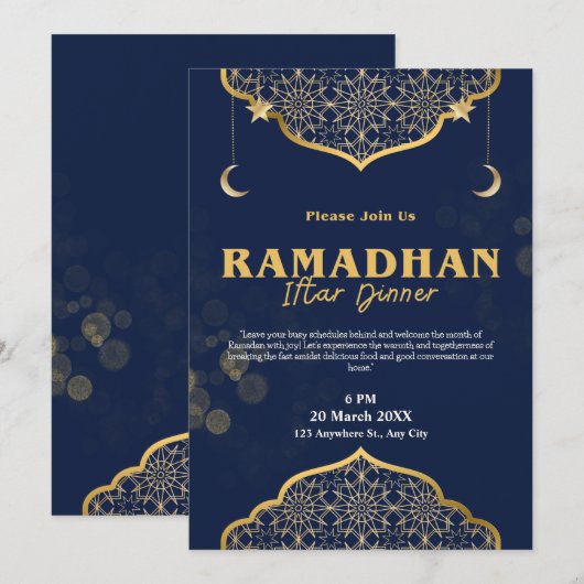 Blue Gold Modernes Iftar Dinner Einladung (Vorne/Hinten)