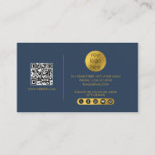 Blue Gold Modernes Script QR Code Social Media B Visitenkarte (Rückseite)