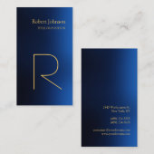 Blue Gold Monogram Business Card Visitenkarte (Vorne/Hinten)