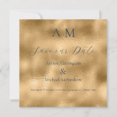 Blue Gold Monogram Modern Wedding Save The Date (Vorderseite)