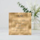 Blue Gold Monogram Moderne Hochzeit Save The Date (Stehend Vorderseite)