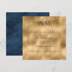 Blue Gold Monogram Moderne Hochzeit  Save The Date