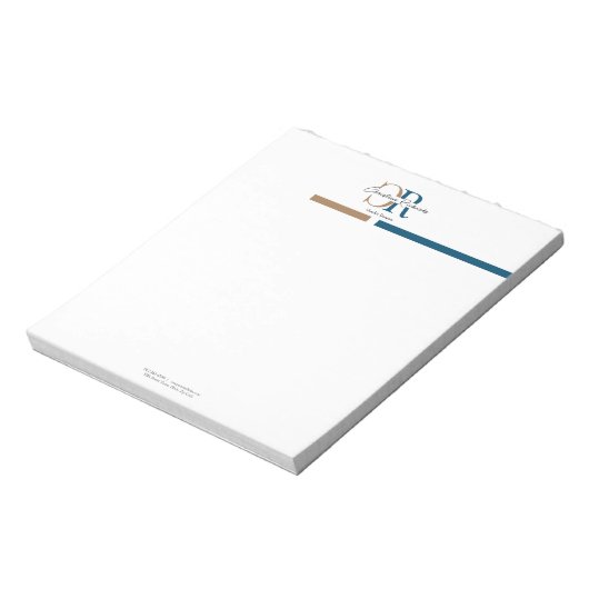 Blue Gold Monogram Simple Modern Notizblock (Rotiert)