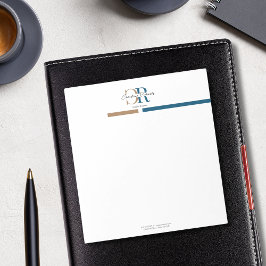Blue Gold Monogram Simple Modern Notizblock