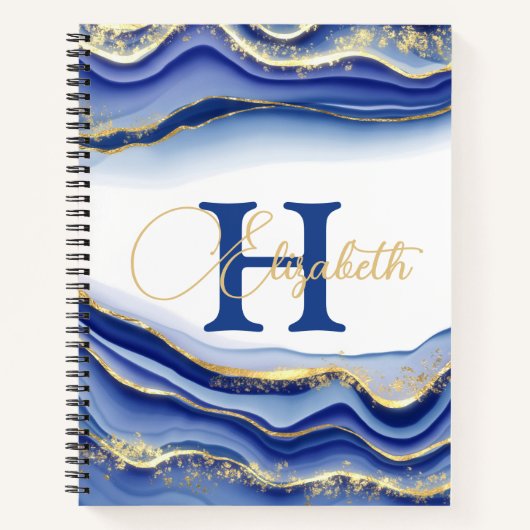 Blue Gold Monogram Sketchbook Notebook Journal Notizblock (Vorderseite)