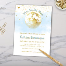Blue Gold Moon and Stars Celestial Baby Shower