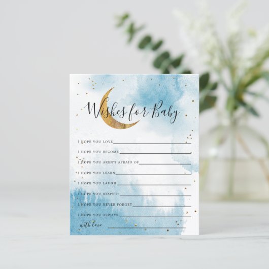Blue Gold Moon and Stars Wünsche für eine Babykart (Stehend Vorderseite)