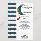 Blue Gold Moon Red Heart Jewels Valentinstag Menükarte (Vorne/Hinten)