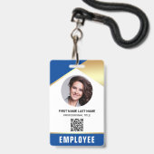 Blue Gold Name Foto QR Code Mitarbeiter ID Card Ausweis (Vorderseite mit Lanyard)