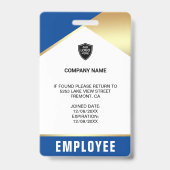 Blue Gold Name Foto QR Code Mitarbeiter ID Card Ausweis (Rückseite)