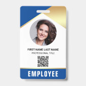 Blue Gold Name Foto QR Code Mitarbeiter ID Card Ausweis (Vorderseite)