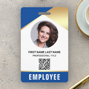 Blue Gold Name Foto QR Code Mitarbeiter ID Card Ausweis