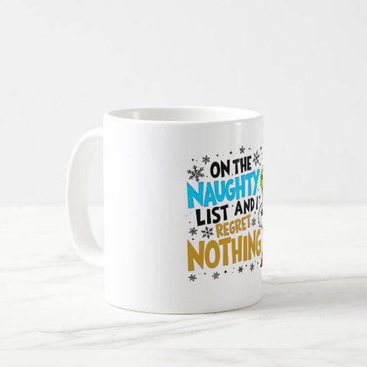 Blue & Gold Naughty List Christmas Creature Design Kaffeetasse (Vorderseite Links)