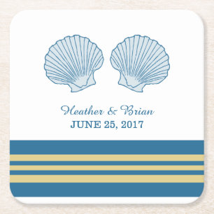 Blue Gold Nautic Seashells Paper Untersetzer