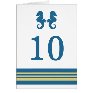 Blue Gold Nautic Seepferd Tischnummer Card