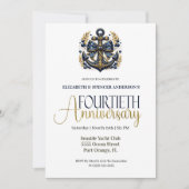 Blue Gold Nautical Anchor 40th Wedding Anniversary Einladung (Vorderseite)