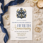 Blue Gold Nautical Anchor 50th Wedding Anniversary Einladung
