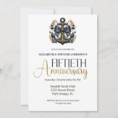 Blue Gold Nautical Anchor 50th Wedding Anniversary Einladung (Vorderseite)