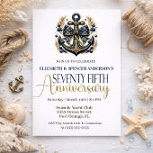 Blue Gold Nautical Anchor 75th Wedding Anniversary Einladung