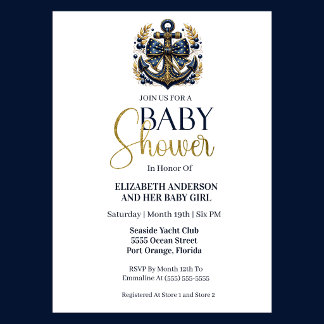 Blue Gold Nautical Anchor Boy Baby Shower Einladung