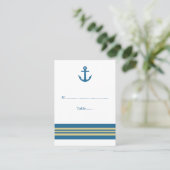 Blue Gold Nautical Anchor Hochzeiten Platzkarten (Stehend Vorderseite)
