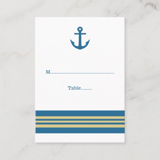 Blue Gold Nautical Anchor Hochzeiten Platzkarten (Vorderseite)