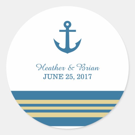 Blue Gold Nautical Anchor Wedding Stickers (Vorderseite)