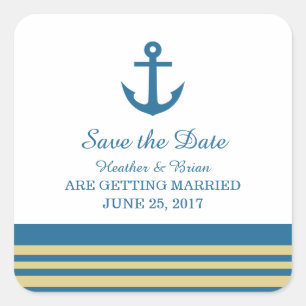 Blue Gold Nautical Anker Save the Date Stickers