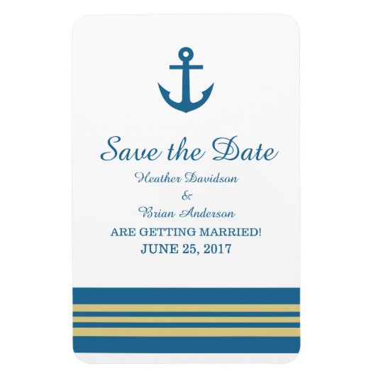 Blue Gold Nautical Anker Speichern Sie das Date Ma Magnet (Vertikal)