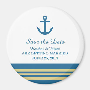 Blue Gold Nautical Anker Speichern Sie das Date Ma Magnet