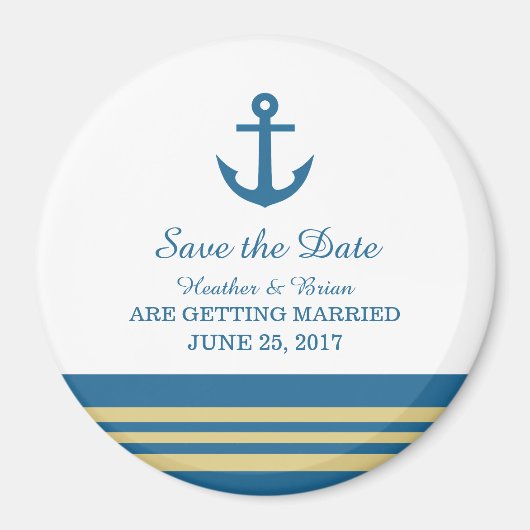 Blue Gold Nautical Anker Speichern Sie das Date Ma Magnet (Vorne)