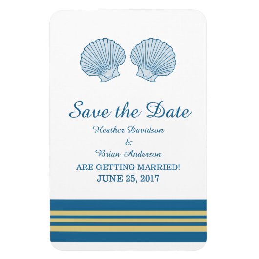 Blue Gold Nautical Seashells Save the Date Magnet (Vertikal)