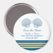 Blue Gold Nautical Seashells Save the Date Magnet (Vorderseite/Rückseite)