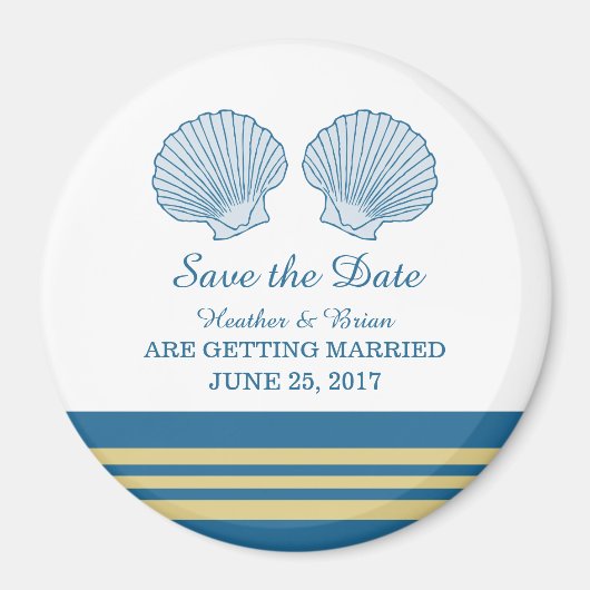 Blue Gold Nautical Seashells Save the Date Magnet (Vorne)