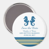 Blue Gold Nautical Seepferd Speichern Sie das Date Magnet (Vorderseite/Rückseite)