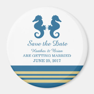 Blue Gold Nautical Seepferd Speichern Sie das Date Magnet