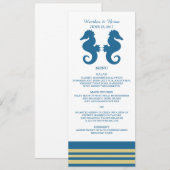 Blue Gold Nautical Seepferd Wedding Menu Menükarte (Vorne/Hinten)