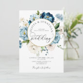 Blue Gold Navy All in 1 Budget QR Code Hochzeit Einladung (Stehend Vorderseite)