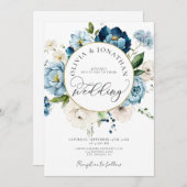 Blue Gold Navy All in 1 Budget QR Code Hochzeit Einladung (Vorne/Hinten)