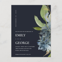 BLUE GOLD NAVY FLORAL WATERCOLOR SAVE THE DATE ANKÜNDIGUNGSPOSTKARTE
