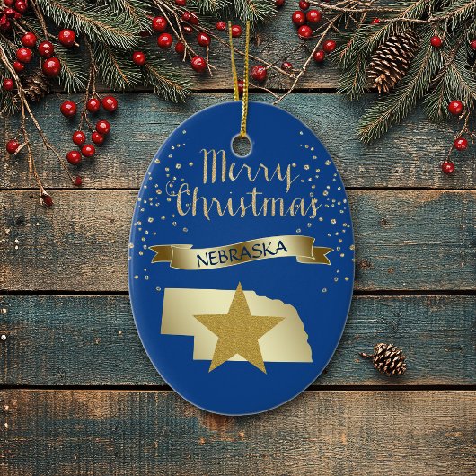Blue Gold Nebraska Star Keramik Ornament