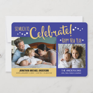 Blue & Gold New Years Foto Baby Boy Ankündigung